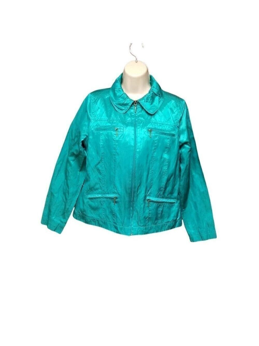 TanJay Emerald Green Crinkle Satin Block Zip Front Jacket Size 8